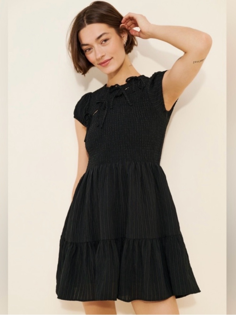 Hill House Home Gia Mini Nap Dress – Black Tonal Seersucker | Size Small | NWT